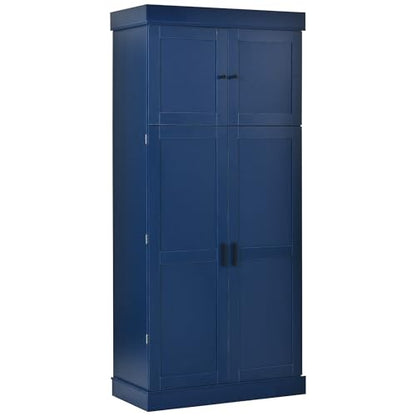 Polibi 77" Tall Freestanding Kitchen Pantry Cabinet, 35" L x 17.7" W Modern Shaker Style Storage Cupboard with Adjustable Shelves, Wine Racks, Drawers, Door Shelves, Blue - color: Blue