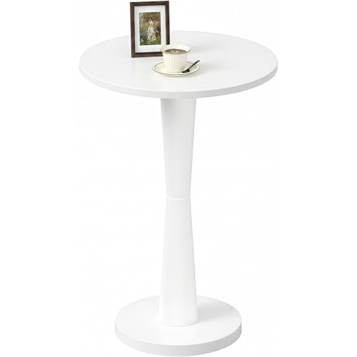 LAATOOREE Round Side Table, 15" Pedestal Drink Table, Wood Accent End Table, Large Tabletop, Solid Wood Leg for Small Space, Living Room, Bedroom, Corner (1, White) - color: White, size: 15"D x 15"W x 25.24"H