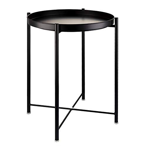 EKNITEY Small Side End Table - Metal Side Table Waterproof Small Sofa Coffee Side Tables Bedroom Indoor Outdoor with Removable Tray for Living Room Bedroom Balcony and Office - color: Black, size: 1 tier