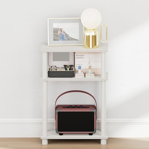 Furinno Turn-N-Tube Narrow Night Stand, 3-Tier Rectangular Nightstand with Storage Shelf, Slim Toolless Bedside Table, End Table, Side Table, for Bedroom, Closet, Dorm, White - color: White/White