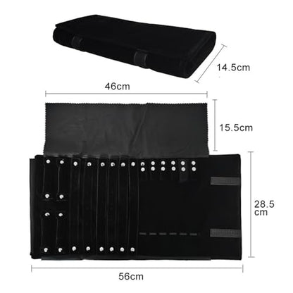 Velvet Travel Jewelry Case Roll Bag Organizer for Necklace Bracelet Earrings Ring (Black) (Black(2+6+6)) - color: Black (2+6+6)