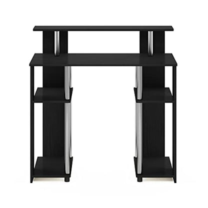 Furinno Jaya Simple Design Computer Writing Desk, Americano/Stainless Steel, 20.3 (D) x 35.6(W) x 35.7 (H) inches. | Raised Hutch and Open Shelf, Simple Design Computer Writing Desk, Office Desk for Home Office, Bedroom - color: Americano/Stainless Steel