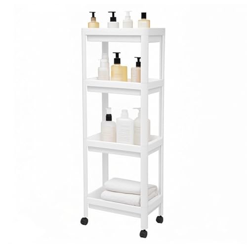 Tissting Bathroom Storage Rack 4-Tier, Plastic Freestanding Shelf | Multifunctional Organizer | Living Room & Bedroom & Kitchen | Space Saver(4 layers (with wheels)) - color: 4 Layers (With Wheels)
