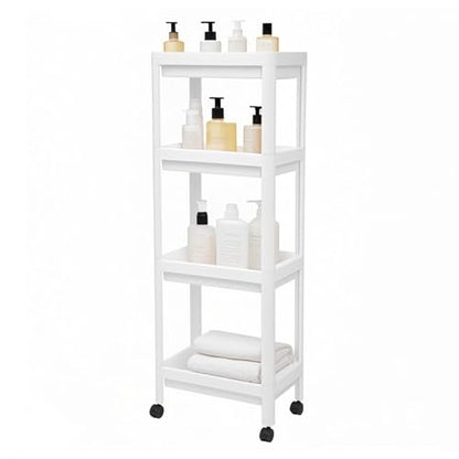 Tissting Bathroom Storage Rack 4-Tier, Plastic Freestanding Shelf | Multifunctional Organizer | Living Room & Bedroom & Kitchen | Space Saver(4 layers (with wheels)) - color: 4 Layers (With Wheels)