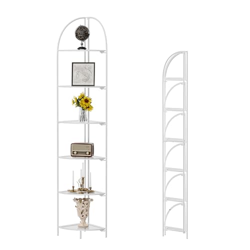 Crofy 6-Tier Foldable Corner Shelf, Metal White Frame & Transparent Shelves | Corner Plant Stand, Corner Display Rack, Multipurpose Shelving Unit for Living Room, Bedroom and Bathroom - color: White Frame & Transparent Shelf, size: 6 Tier