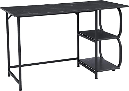Anivia Gaming Computer Desk, Small Home Office Desk with 2 Storage Shelves, 47" Writing Desks Industrial Simple Style Wood Table Metal Frame for PC Laptop Notebook（Black） (47-B) - color: Black Marbling