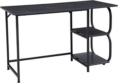 Anivia Gaming Computer Desk, Small Home Office Desk with 2 Storage Shelves, 47" Writing Desks Industrial Simple Style Wood Table Metal Frame for PC Laptop Notebook（Black） (47-B) - color: Black Marbling