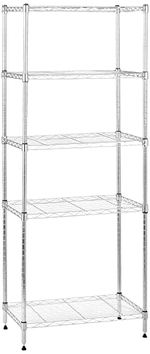 Amazon Basics 5-Shelf Adjustable Storage Shelving Unit for Garage, Steel Wire Rack, 200 Pound Loading Capacity per Shelf, 23.2" x 13.4" x 60", Chrome Finish - color: Chrome, size: 23.2"L x13.4" W x 60"H, style: 5 -Shelf