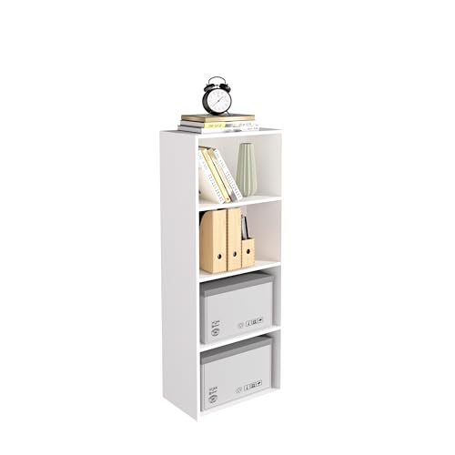 Wooden 4 Cube Storage Organizer, 4 Tier Tall Modern Bookshelf Freestanding Storage Display Organizer, Versatile Cubes Shelf and Cubby Unit for Living Room, Bedroom, Home Office 15.7inch - color: White, size: 4 Cube-W(15.7inch)