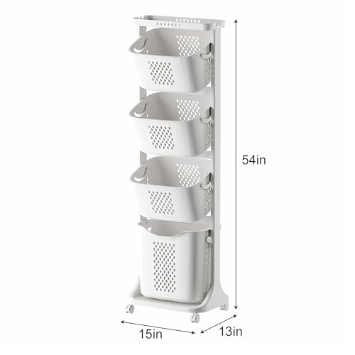 4-Tier Vertical Laundry Hamper Sorter, Laundry Storage Organizer with Wheels Removable Rolling Laundry Baskets, Bathroom Cart for Dirty Clothes (White) (4-Tier) - style: 4-Tier
