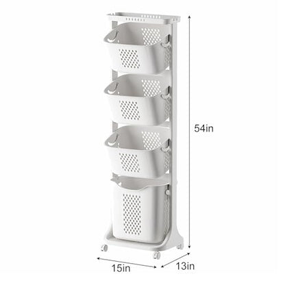 4-Tier Vertical Laundry Hamper Sorter, Laundry Storage Organizer with Wheels Removable Rolling Laundry Baskets, Bathroom Cart for Dirty Clothes (White) (4-Tier) - style: 4-Tier