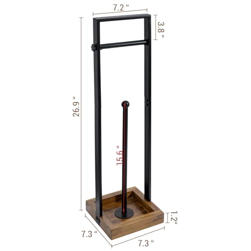 MyGift Freestanding Toilet Paper Holder with Reserve Roll Storage, Bathroom Floor Toilet Paper Holder Stand Organizer, Industrial Matte Black Metal and Burnt Wood