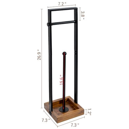 MyGift Freestanding Toilet Paper Holder with Reserve Roll Storage, Bathroom Floor Toilet Paper Holder Stand Organizer, Industrial Matte Black Metal and Burnt Wood