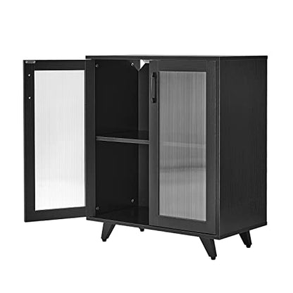 Panana Kitchen Buffet Server Table Accent Sideboard Cupboard Server Buffet Console Table with Doors Cabinet(27inch, Black) - color: Black, size: 27inch