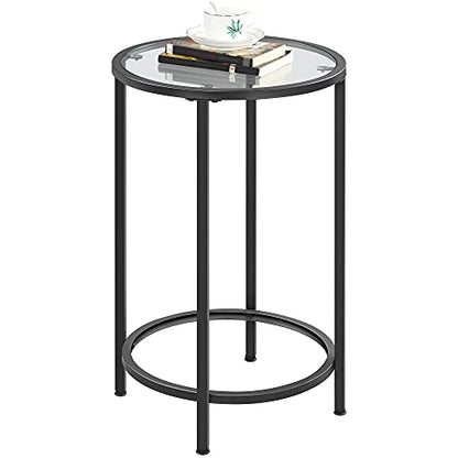 Yaheetech 16'' Round Glass End Table, Black Iron Open-Frame Ring Nightstand | Tempered Glass Top Side Table for Living Room, Iron Frame Holds 88 lb, Open Ring Base, 24'' Height Fits Sofa Arms