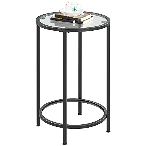 Yaheetech 16'' Round Glass End Table, Black Iron Open-Frame Ring Nightstand | Tempered Glass Top Side Table for Living Room, Iron Frame Holds 88 lb, Open Ring Base, 24'' Height Fits Sofa Arms