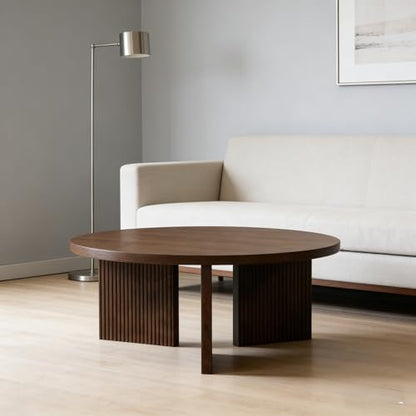 35" Wooden Round Coffee Table, Brown | Smooth Thick Coffee Table, Low Circle Center Table with X Shaped Stable Legs, Accent Tea Table for Living Room, Office - color: Brown, style: Coffee Table