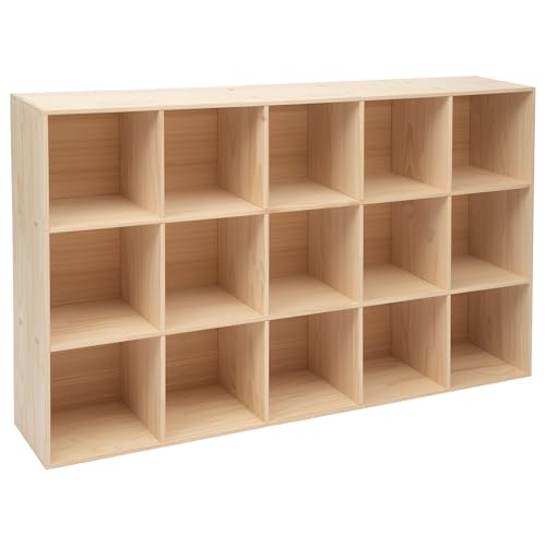 15 Cube Solid Wood Bookcase, Wooden Bookshelf Modern Floor Standing Storage Shelf for Living Room Bedroom Office, 11.8 * 11.8 * 11.8in Cubes with 220lbs Capacity, Easy Assembly - size: 15 Cube