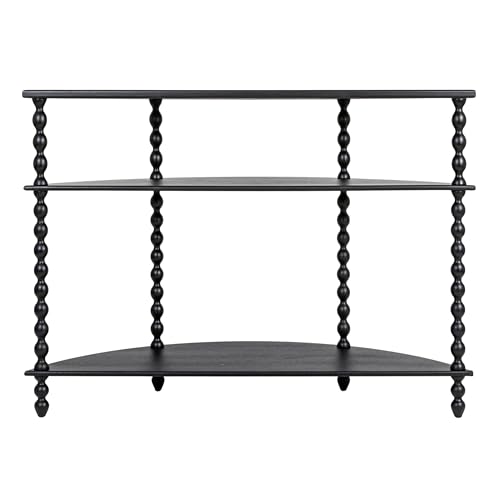 Creative Co-Op 3-Tier Curved Accent Table with Beveled Shelves and Doweled Legs, Matte Black Finish - color: Black, size: 47.25"L x 15.75"W x 34.5"H