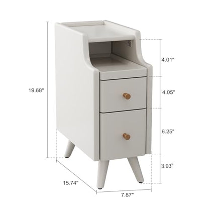 AQIMUELE Small Nightstand with Drawers, Solid Wood Narrow Bedside Table, Narrow Nightstand for Bedroom - color: 1 Pc(white), size: 15.74''D*7.87''W*19.68''H