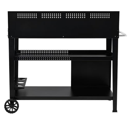 Royal Gourmet PC4401B 3-Tier Dining Cart with Wind Guard, Sturdy Structure and Ample Storage Shelves, for Indoor & Outdoor use，with Bottle Opener, Hooks, Wine Rack, Multifunctional Side Handle, Black | with Bottle Opener, Hooks, Wine Rack, Multifunctional