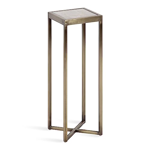 Kate and Laurel Jaspur Modern Square Drink Table, 7 x 7 x 21, Natural Quartz and Brass, Decorative Contemporary Accent Table for Stylish Display and Storage - color: Gold, size: 7x7x21