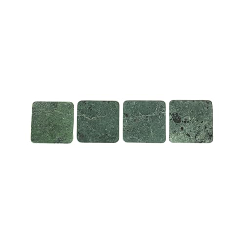 Howard Elliott Collection Evergreen Marble Coaster Set of 4, Square Green Marble Drink Coasters for Table Protection, Decorative Accent for Coffee Table or Bar, 0.5H x 4W x 4D Each, Green