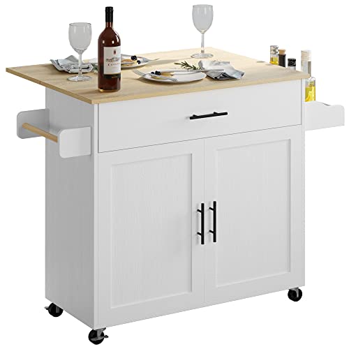 IRONCK Kitchen Island with Wheels and Drawers for Kitchen and Dining Room | Open Shelves, Storage, Daily home use - color: White