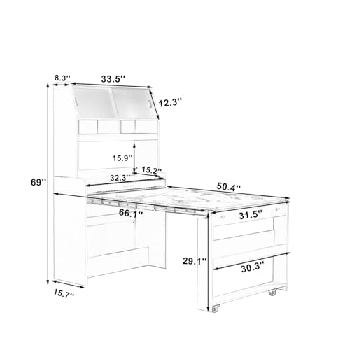 Spaco 2-in-1 Folding Dining Table and Buffet Cabinet Set,Compact Pull-Out Kitchen Table with Wheels,Storage Shelf and Side Hooks,Multifunctional Cupboard for Small Place (Walnut) - color: Walnut