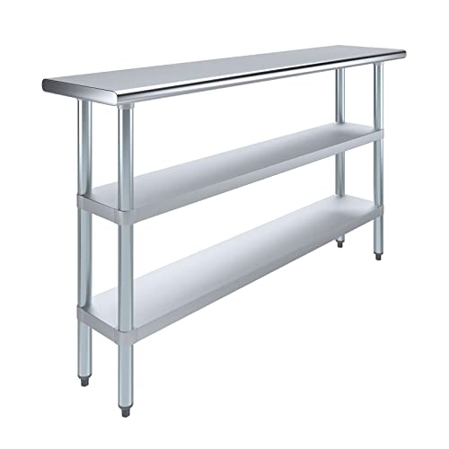 Stainless Steel Work Table with 2 Shelves | Metal Utility Table | Commercial & Residential NSF Utility (Stainless Steel Table with 2 Shelves, 60" Long x 14" Deep) - size: 60" Long x 14" Deep