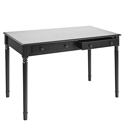 SEI Furniture - Writing 2-drawer Desk- Satin Black - Transitional Design, Black Finish - Ideal for Home Office, Bedroom (HO8801) - color: Satin Black
