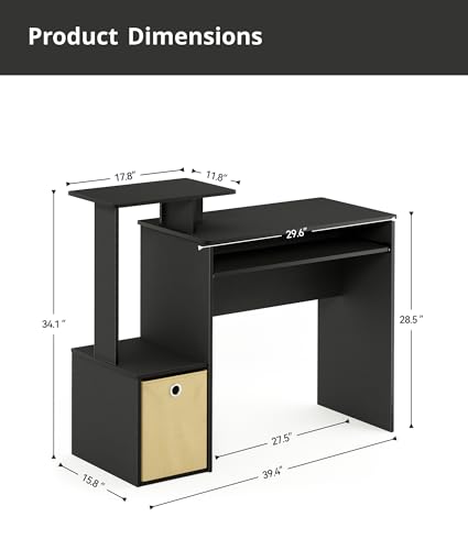 Small Computer Writing Desk with Drawers, Home Office Desk with Storage Shelves for Home Office Bedroom, Black/Brown - color: Black/Brown