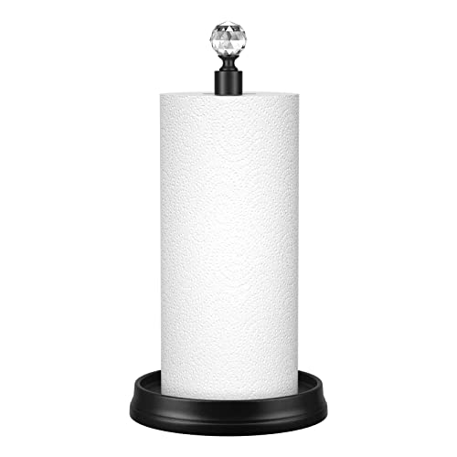 KASUNTO Crystal Head Paper Towel Holder - Steel Countertop Stand for Kitchen, Bars & Dining Tables - Fits Standard & Jumbo Rolls - Matte Black - color: Matte Black