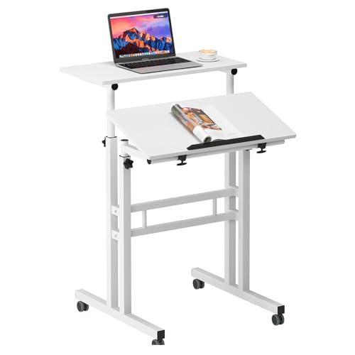 SogesHome Adjustable Laptop Desk Table 23.6inches Portable Laptop Table Computer Stand Desk Cart Tray Table, White - color: White-small Size, size: 23.6''