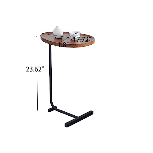 C-Shaped Side & End Table for Small Spaces and Living Room, Modern Nightstand Suit for Sofa Couch and Bed, Brown Oval top with Black Metal Frame 2PCS, 17.72" D x 11.8" W x 23.62" H - color: Brown