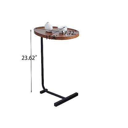 C-Shaped Side & End Table for Small Spaces and Living Room, Modern Nightstand Suit for Sofa Couch and Bed, Brown Oval top with Black Metal Frame 2PCS, 17.72" D x 11.8" W x 23.62" H - color: Brown