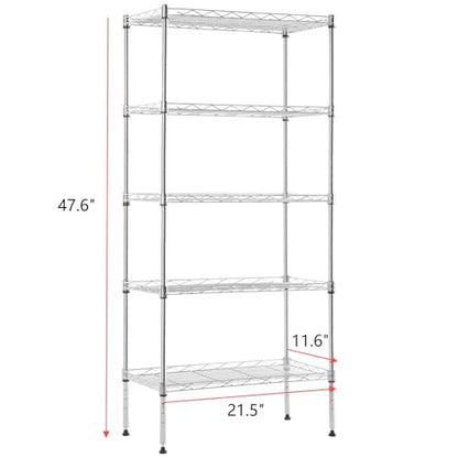 BLKMTY 5 Tier Wire Shelving, Narrow Storage Metal Shelf, Standing Shelf Units, Adjustable Garage Shelving, 750 lbs Capacity, Commercial Shelves, 11.6" D x 21.5" W x 47.6" H, Chrome - color: Chrome, size: 5 Tire: 11.6" D x 21.5" W x 47.6" H