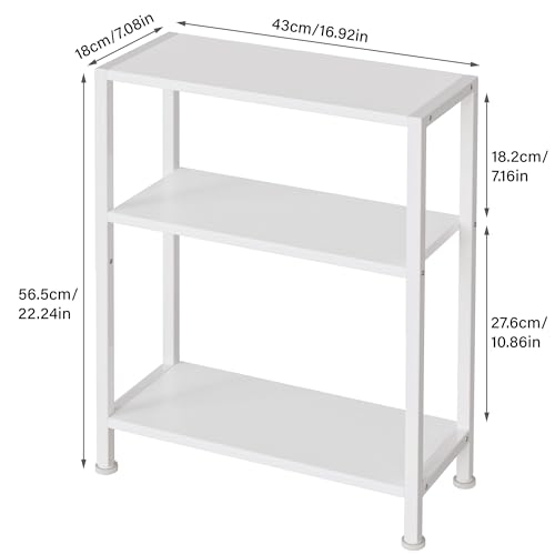 3-Tier Side Table, Small End Table, Sofa Side Table for Narrow Spaces, Slim End Table, Skinny Nightstand Table for Living Room Bedroom Office, White - color: White