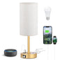 Touch Table Lamp - Cream, 3-Way Dimmable, USB A + C Charging, AC Outlet, 17.4inch Medium, Gold Metal Base - color: Cream - Gold, size: 17.4" Touch Control