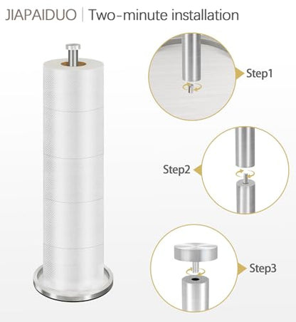 Toilet Paper Holder Stand with Reserve Function, Brushed Nickel Toilet Roll Holder Free Standing, Toilets Paper Storage Stand for 5 Rolls of Toilets Papers，Modern Design