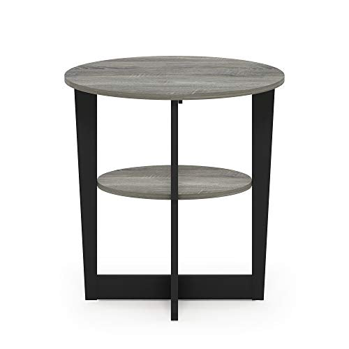 Furinno JAYA Side Table, 2-Tier Round Modern End Table with Oval Tabletop, Night Stand, Bedside Table with Open Shelf, for Living Room, Bedroom, French Oak - color: French Oak/Black, size: 1-Pack, 2 Tiers, Oval Panel