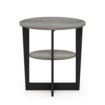 Furinno JAYA Side Table, 2-Tier Round Modern End Table with Oval Tabletop, Night Stand, Bedside Table with Open Shelf, for Living Room, Bedroom, French Oak - color: French Oak/Black, size: 1-Pack, 2 Tiers, Oval Panel