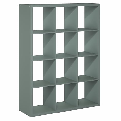 Furinno Cubicle Book Shelf, 12-Cube Bookshelf, Extra Thick Frame Reversible Bookcase with Open Back, 14.6" x 44" x 58", for Living Room, Bedroom, Home Office, Sage Green - color: Sage Green, size: 12-Cube