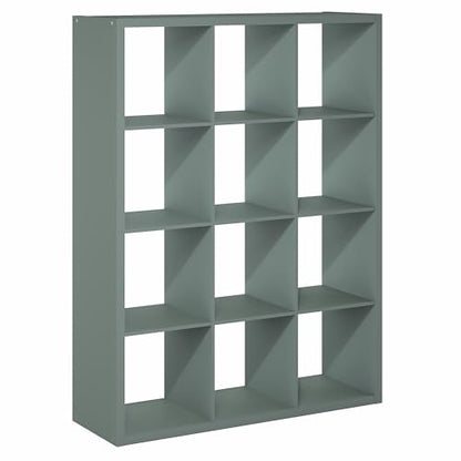 Furinno Cubicle Book Shelf, 12-Cube Bookshelf, Extra Thick Frame Reversible Bookcase with Open Back, 14.6" x 44" x 58", for Living Room, Bedroom, Home Office, Sage Green - color: Sage Green, size: 12-Cube