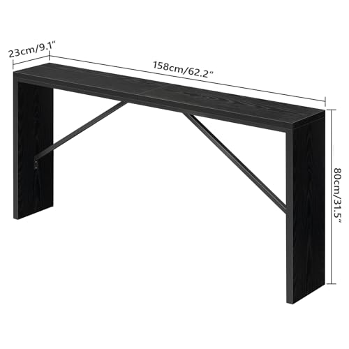 MAHANCRIS Console Table, 62.2" Long Sofa Table Behind Couch, Narrow Entryway Table, Farmhouse Dining Table with Angled Metal Frame, Industrial Console Table for Entryway, Black CTHB15801 - color: Black, size: 62.2"L x 9.1"W x 31.5"H