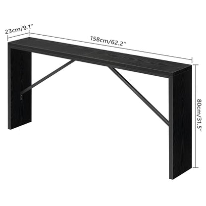 MAHANCRIS Console Table, 62.2" Long Sofa Table Behind Couch, Narrow Entryway Table, Farmhouse Dining Table with Angled Metal Frame, Industrial Console Table for Entryway, Black CTHB15801 - color: Black, size: 62.2"L x 9.1"W x 31.5"H