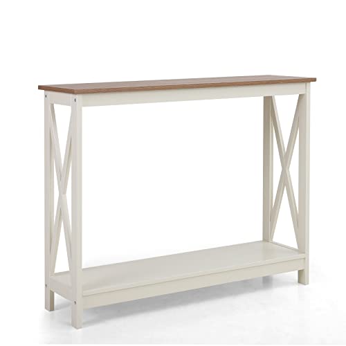 PHI VILLA White Entryway Table, Farmhouse Console Table Narrow Sofa Table Hallway, Ivory Skinny Entry Table - color: Ivory 2