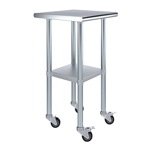 AmGood 20" Long x 20" Deep Stainless Steel Table with Casters - size: 20" Long x 20" Deep