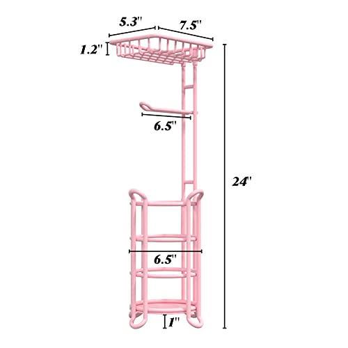 Pink Toilet Paper Holder Stand Tissue Holder for Bathroom Floor Standing Toilet Roll Dispenser Storage 4 Reserve Mega Rolls, Phone, Wipes - color: D-pink