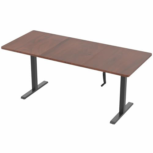 VIVO Manual Height Adjustable 71 x 30 inch Stand Up Desk, Dark Walnut Table Top, Black Frame, Standing Workstation with Foldable Handle, DESK-KIT-MB7D - color: Dark Walnut Top / Black Frame, size: 71" x 30"